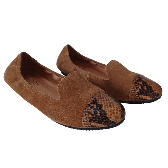 Josef Seibel Shoes Brown Suede Reptile Leather Cap Toe Ballet Flats Womens 8/39 - Picture 1 of 14
